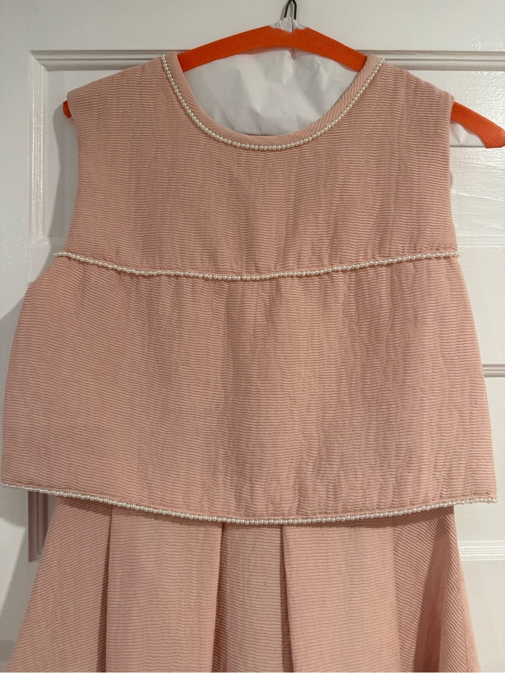 Sandro Sleeveless Pink Layered Dress with pearl embellishments. - Picture 4 of 8